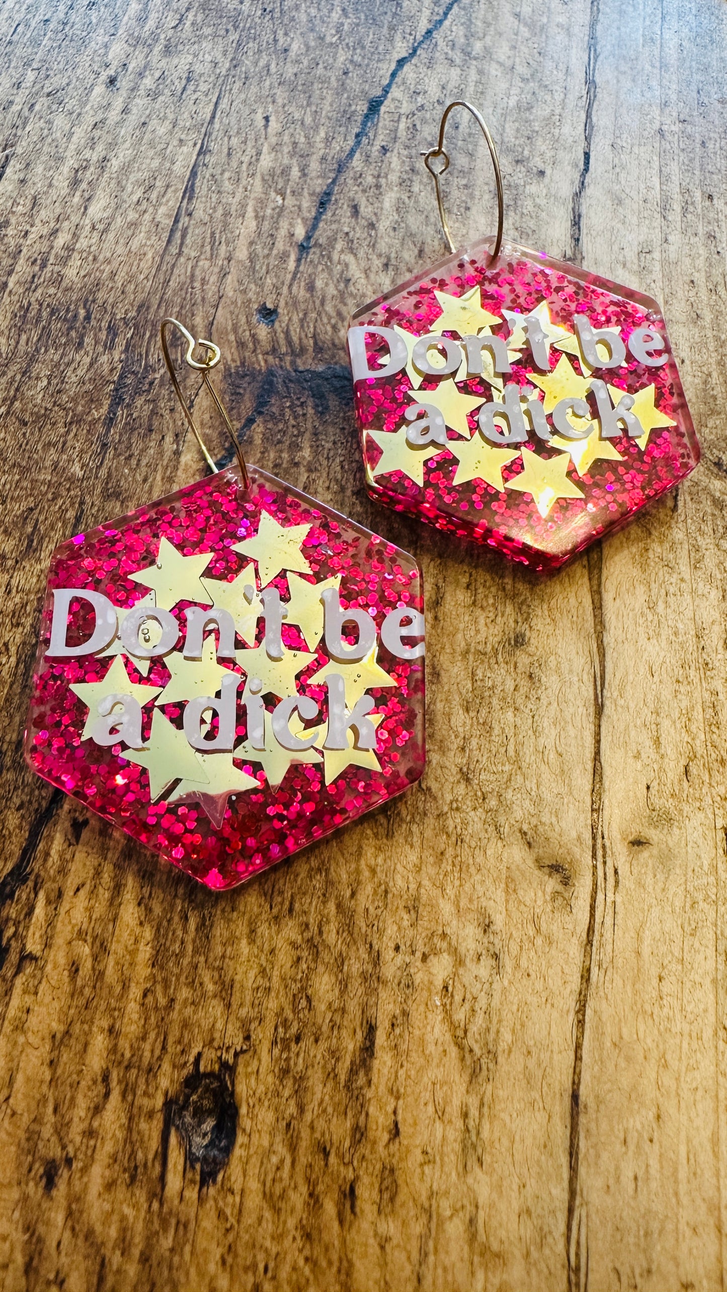 Handmade don’t be a d*ck earrings! Sterling silver, glitter, sparkle, rude, adult, mature, offensive, sweaty