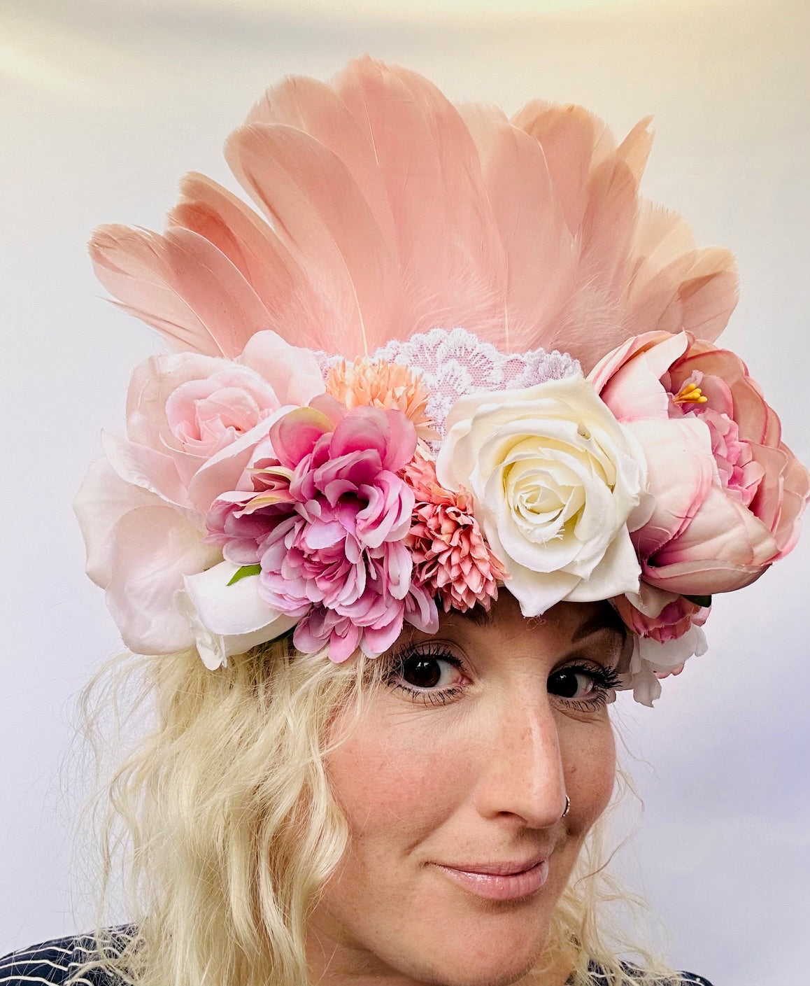Bridal dusky pink flower deluxe headdress