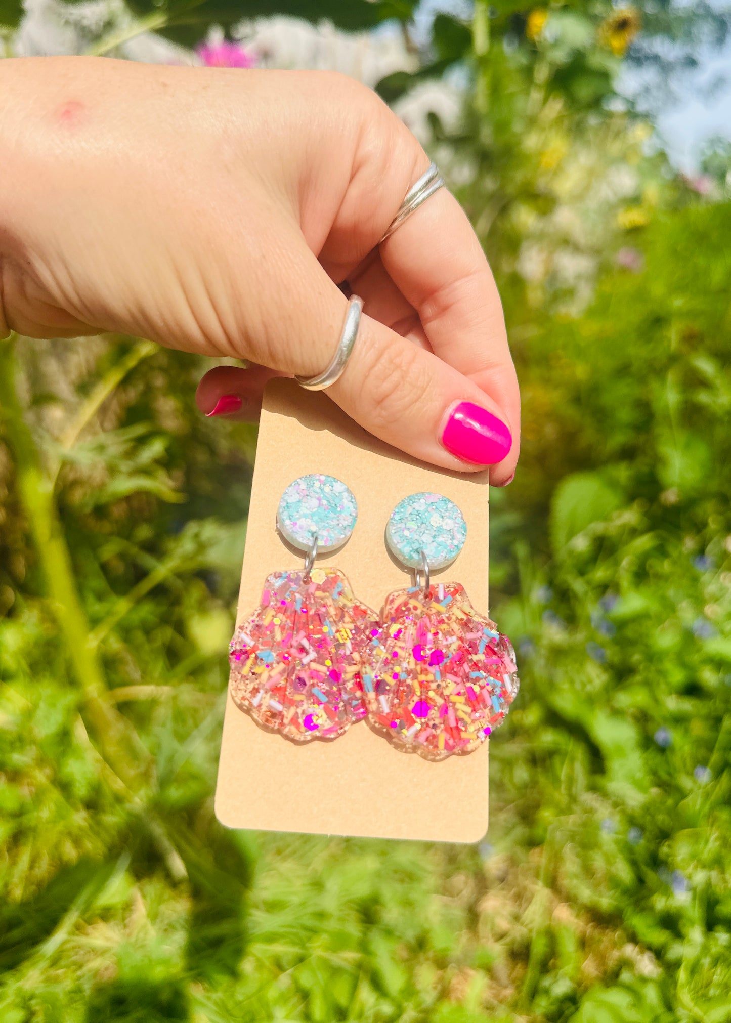 Sparkly glitter shell earrings