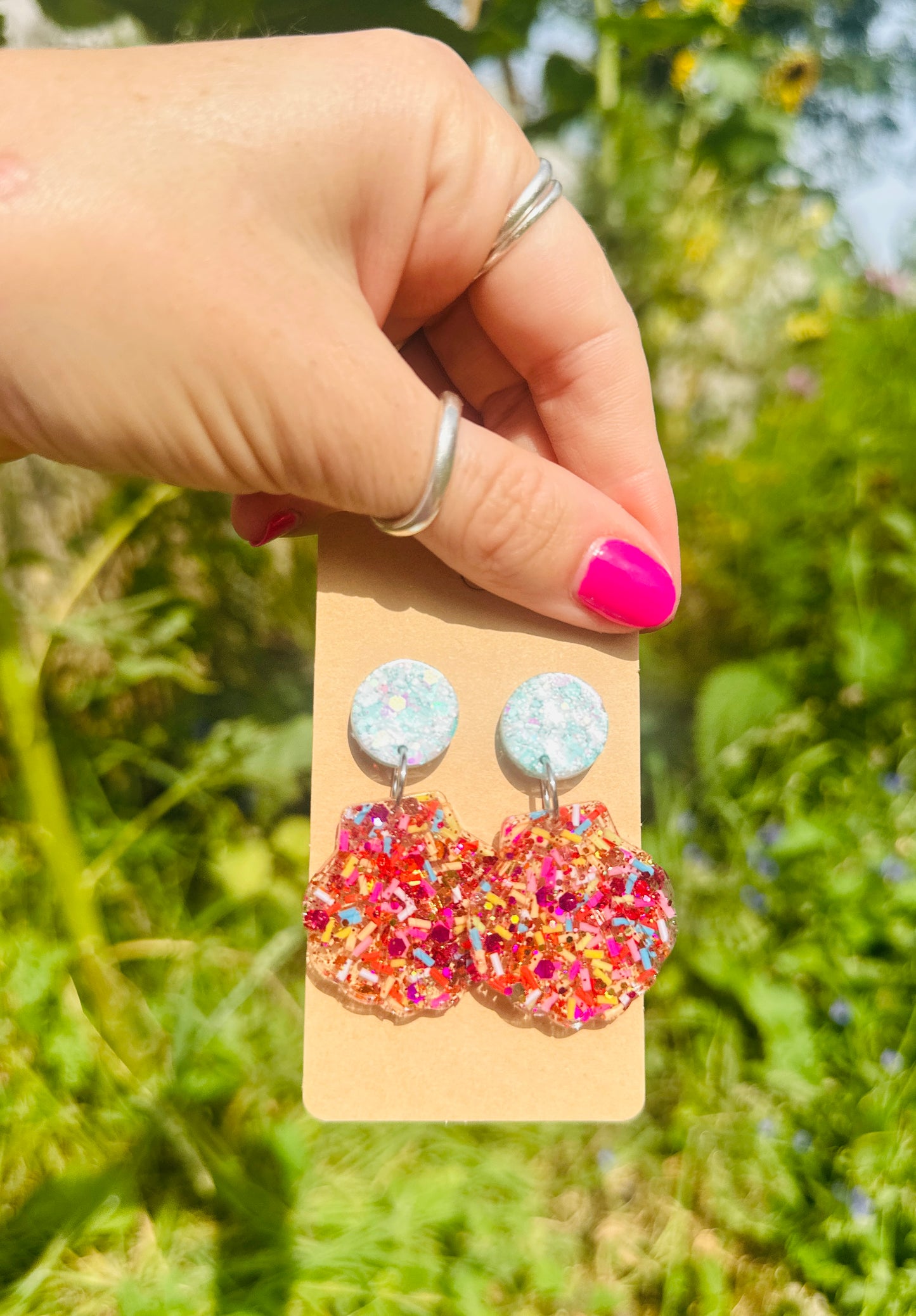 Sparkly glitter shell earrings