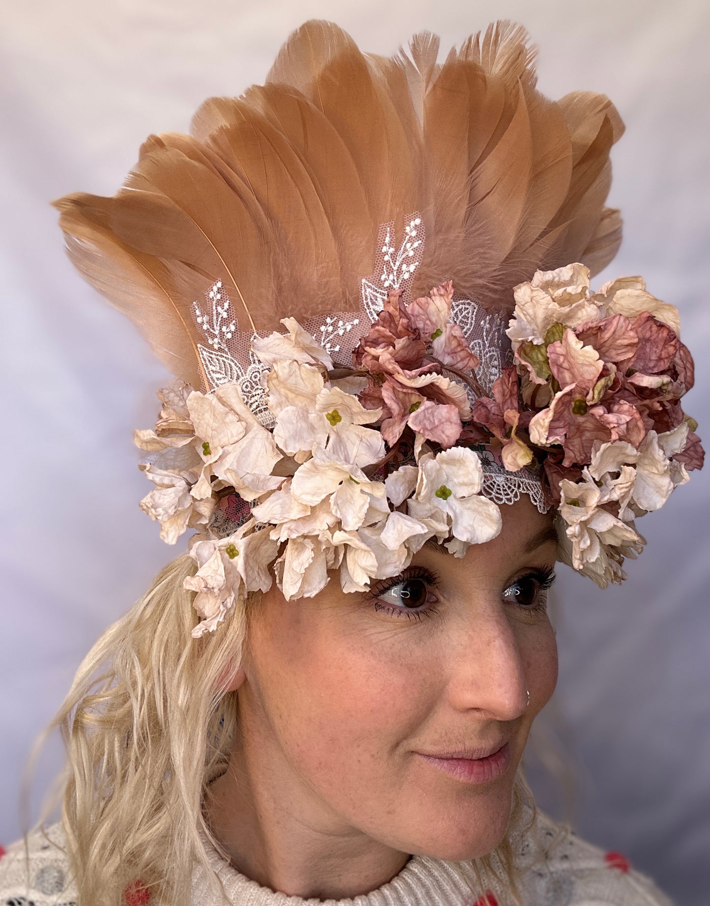 Bridal faux dried dusky pink flower deluxe headdress