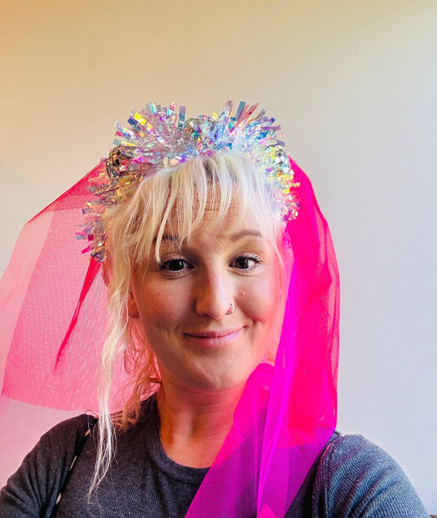 Hen do Disco Time headband! Veil, disco balls, bachelorette, party, bride, wedding, iridescent, bright, alternative, unconventional, glitter