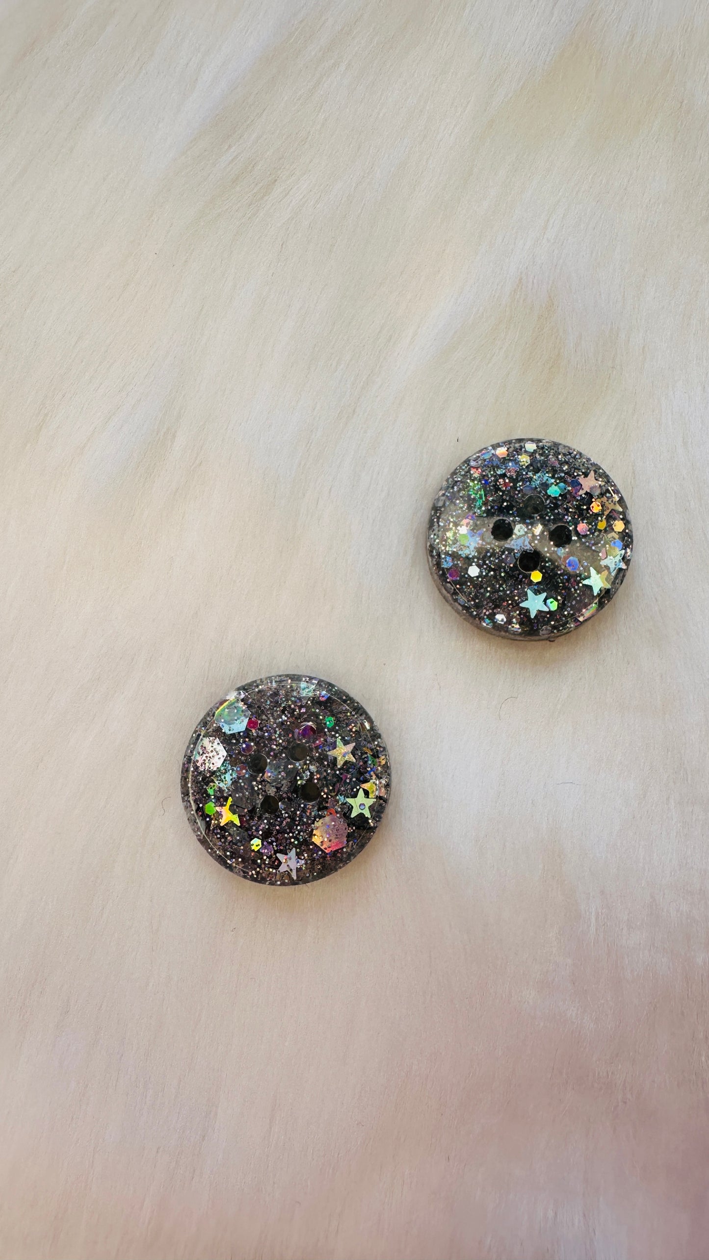 Handmade silver hologram resin buttons with glitter, bright, fun, round, children’s, kids, 1cm, 2cm, 20mm, 15mm, 20mm, 25mm