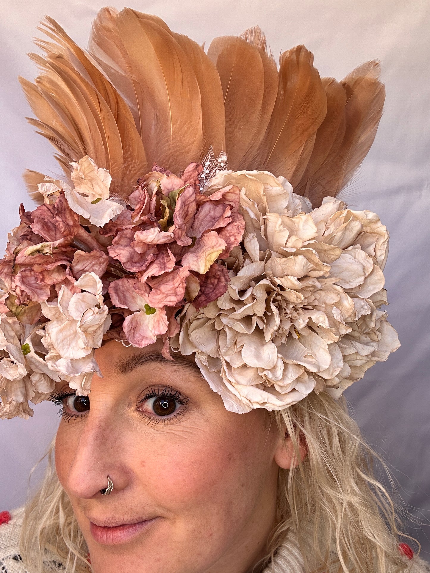 Bridal faux dried dusky pink flower deluxe headdress
