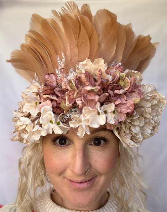 Bridal faux dried dusky pink flower deluxe headdress