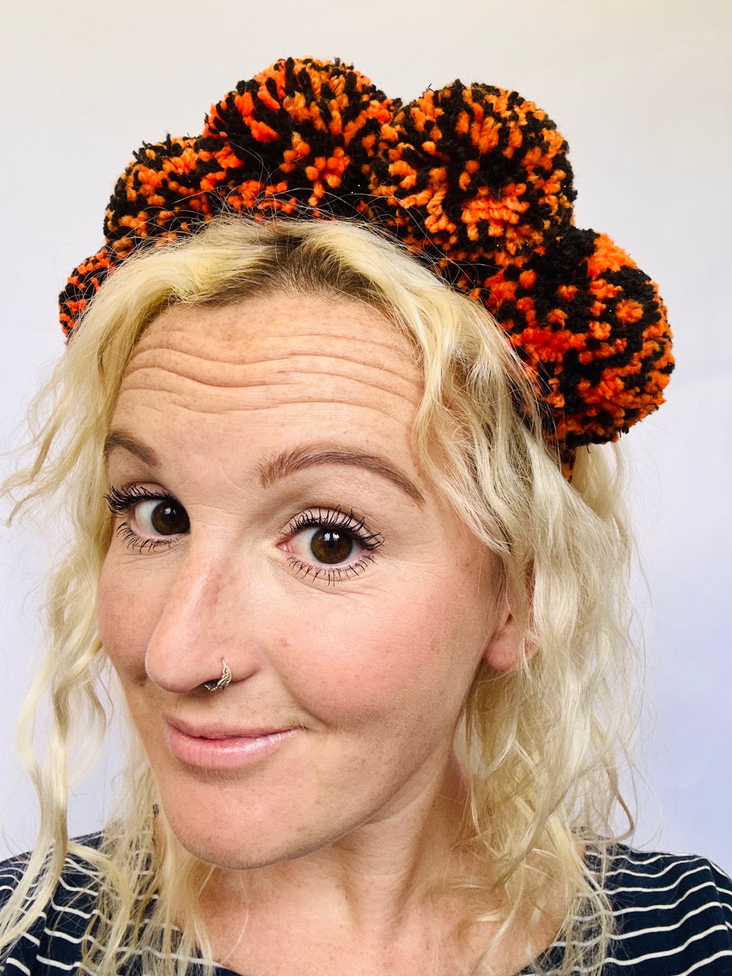 Halloween headband, orange, black pom pom, fancy dress, hair band, tiara, hat