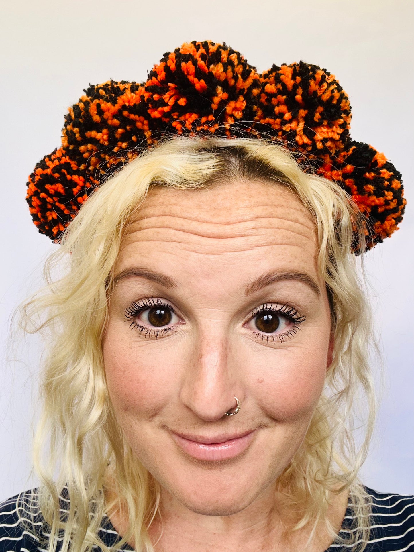 Halloween headband, orange, black pom pom, fancy dress, hair band, tiara, hat