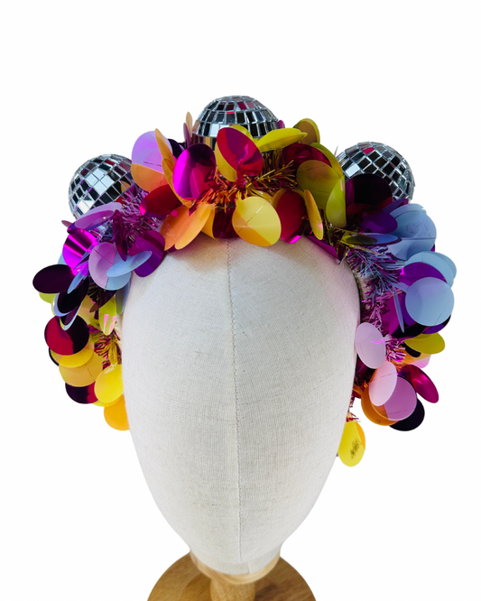 Party time disco headband! Christmas, tinsel, pink, festival.