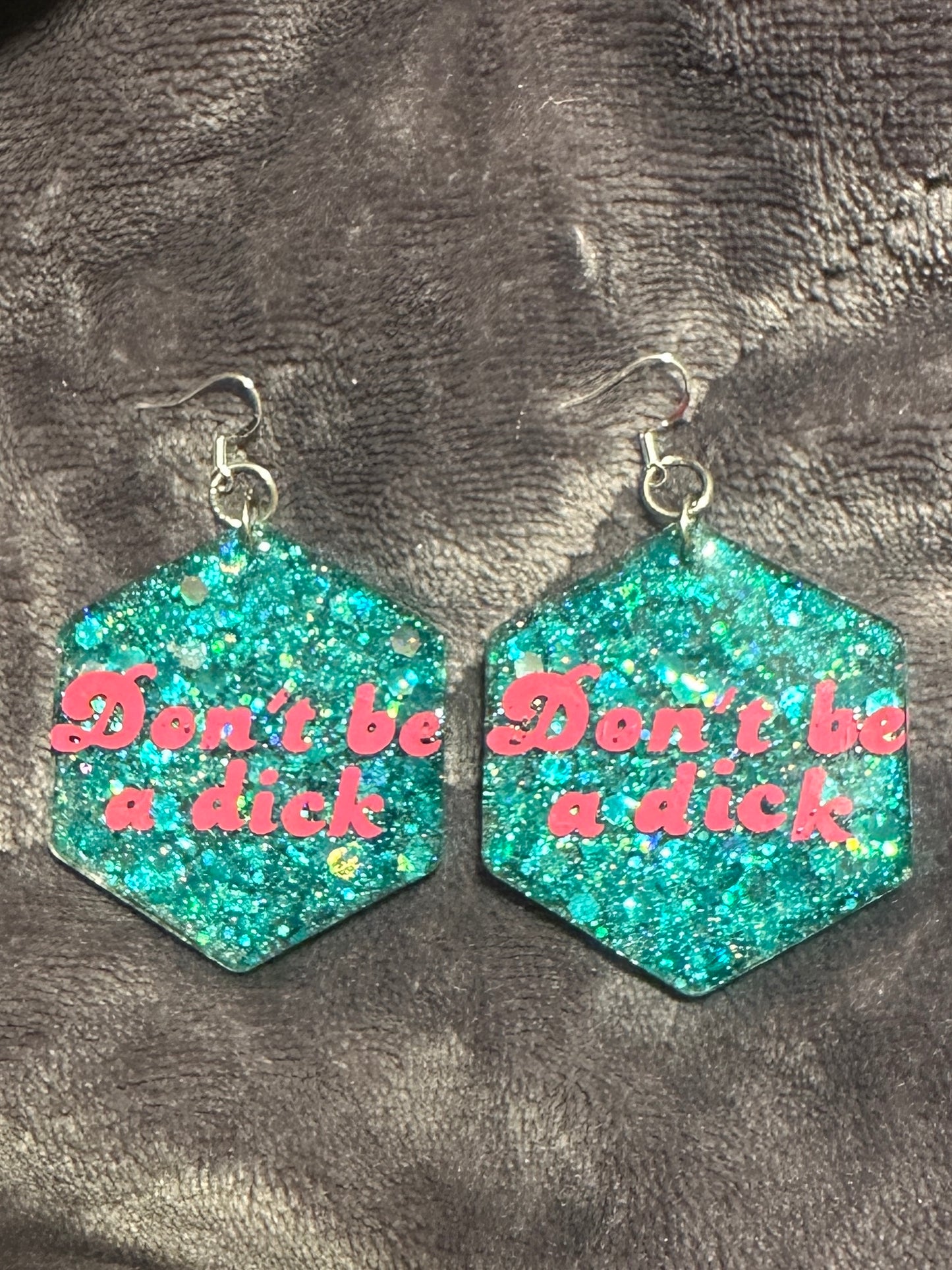 Handmade don’t be a dick earrings! Sterling silver, glitter, sparkle, rude, adult, mature, offensive, sweary