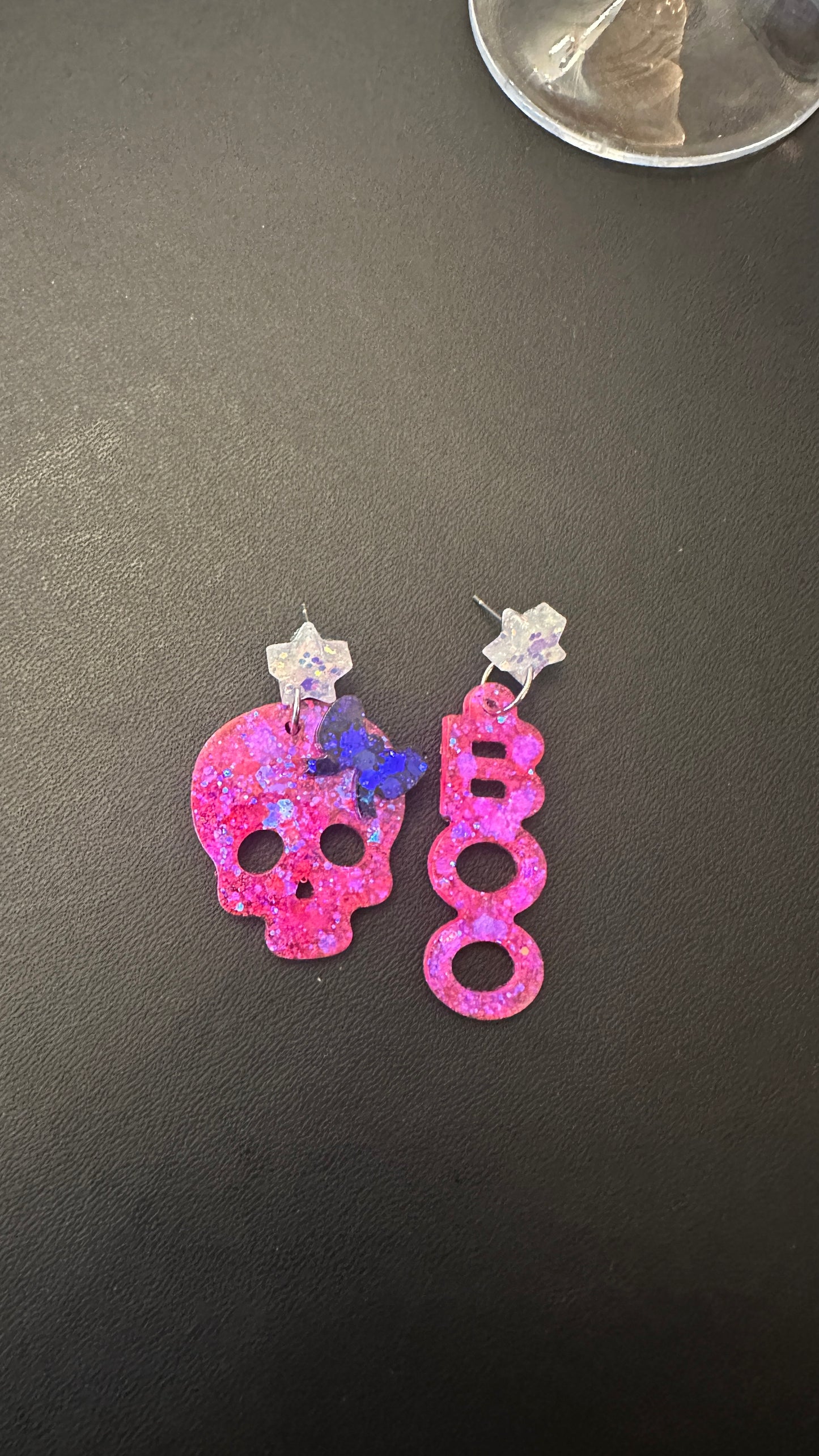 Handmade neon uv skull and boo earrings