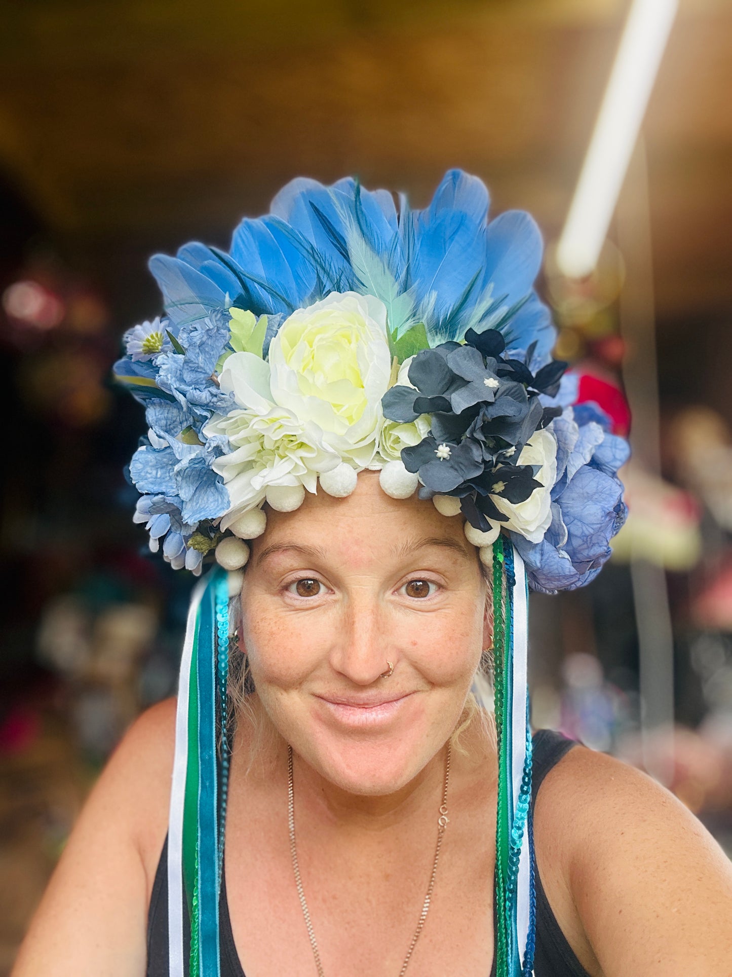 Jay’s custom flower & feather deluxe headdress