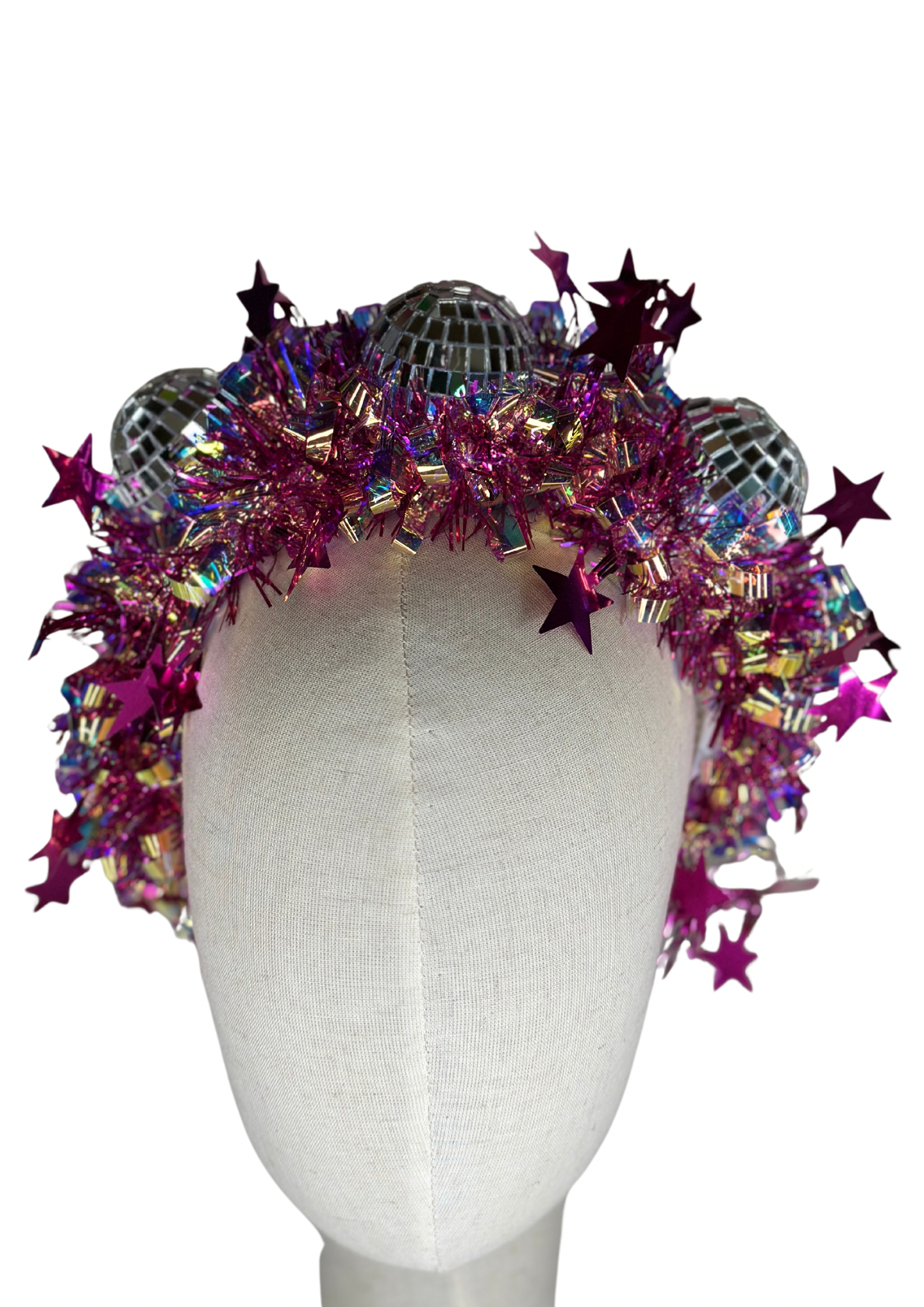 Party time pink star disco headband! Christmas, tinsel, pink, festival