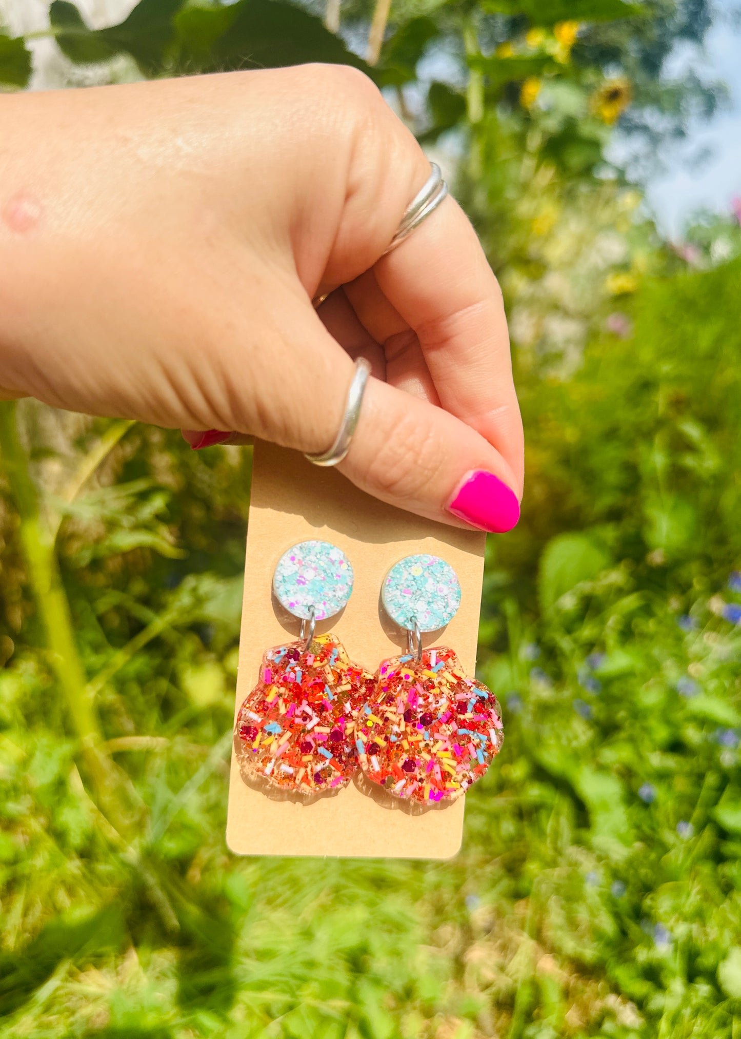Sparkly glitter shell earrings