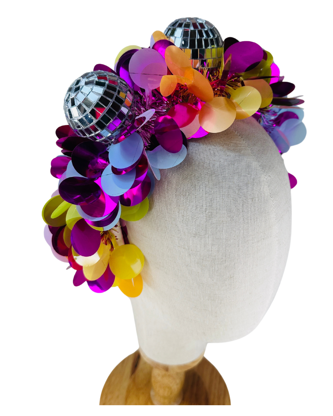 Party time disco headband! Christmas, tinsel, pink, festival.