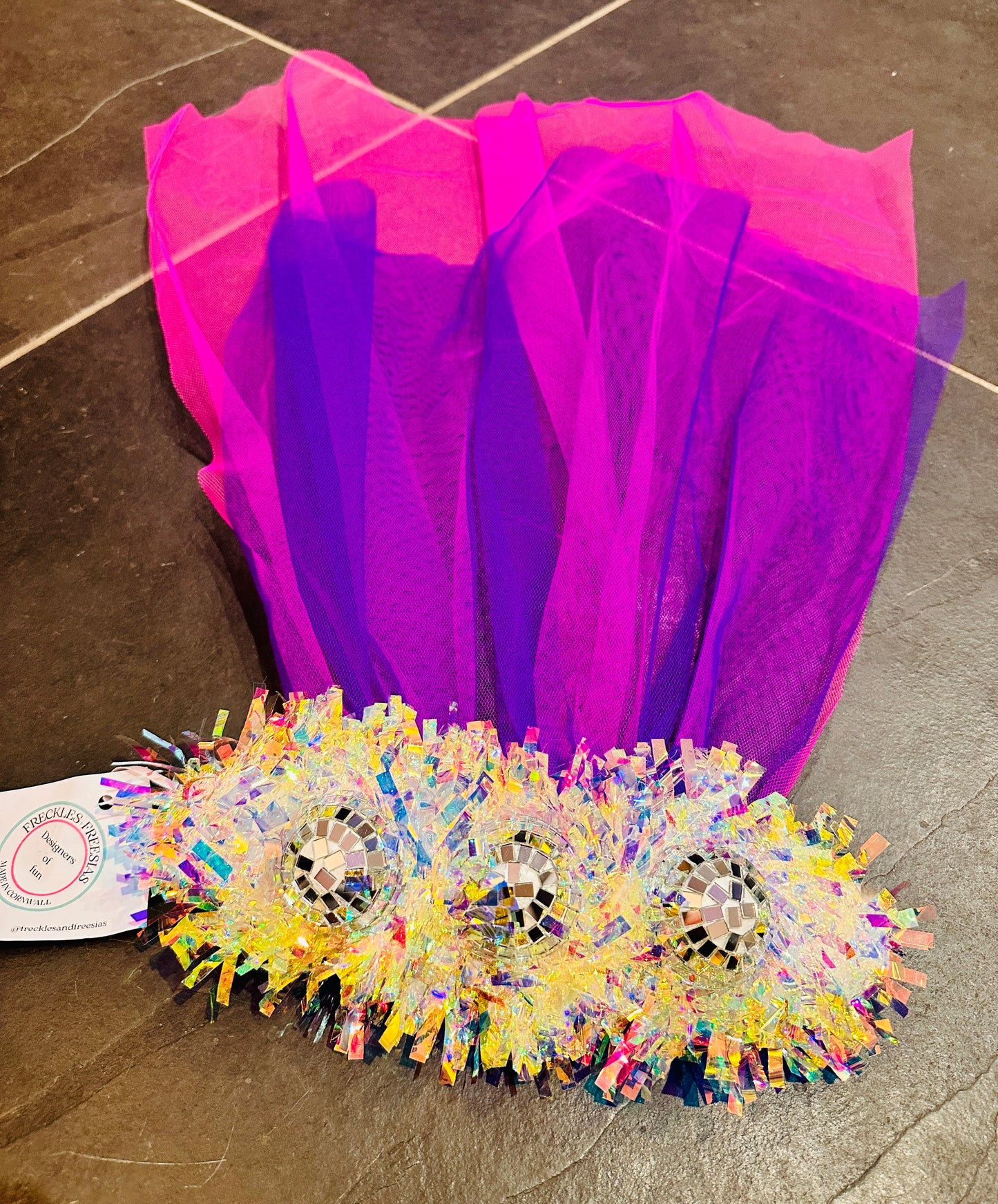 Hen do Disco Time headband! Veil, disco balls, bachelorette, party, bride, wedding, iridescent, bright, alternative, unconventional, glitter