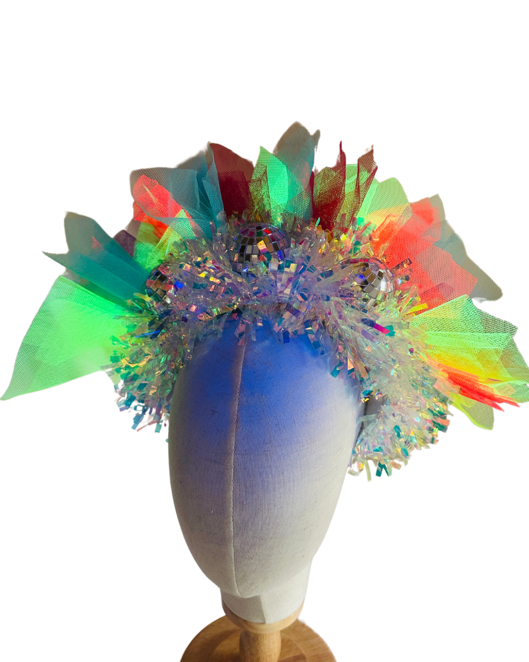 Disco ball net headband with iridescent sparkle - maroon, blue, red, yellow UV