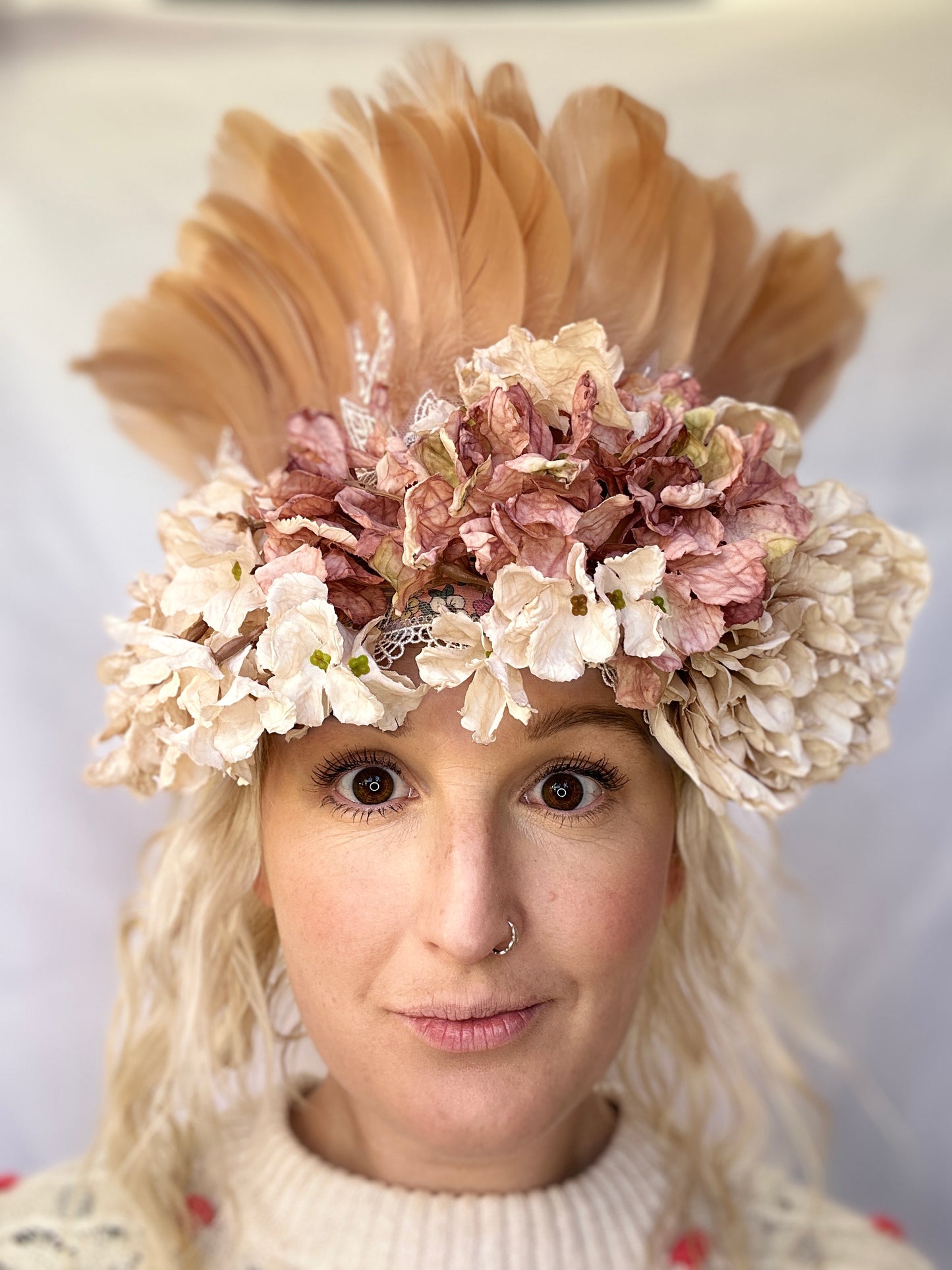 Bridal faux dried dusky pink flower deluxe headdress