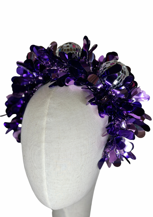 Party time purple drop disco headband! Christmas, tinsel, pink, festival