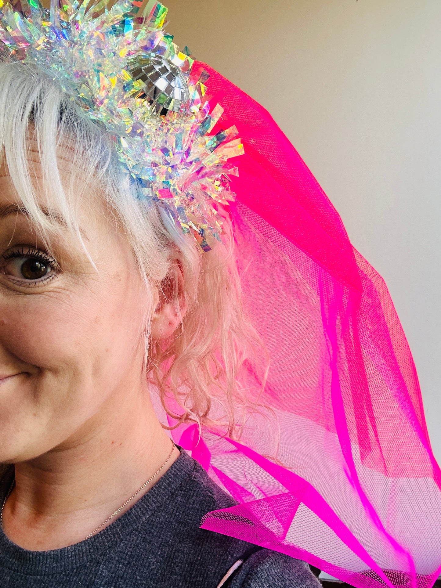Hen do Disco Time headband! Veil, disco balls, bachelorette, party, bride, wedding, iridescent, bright, alternative, unconventional, glitter