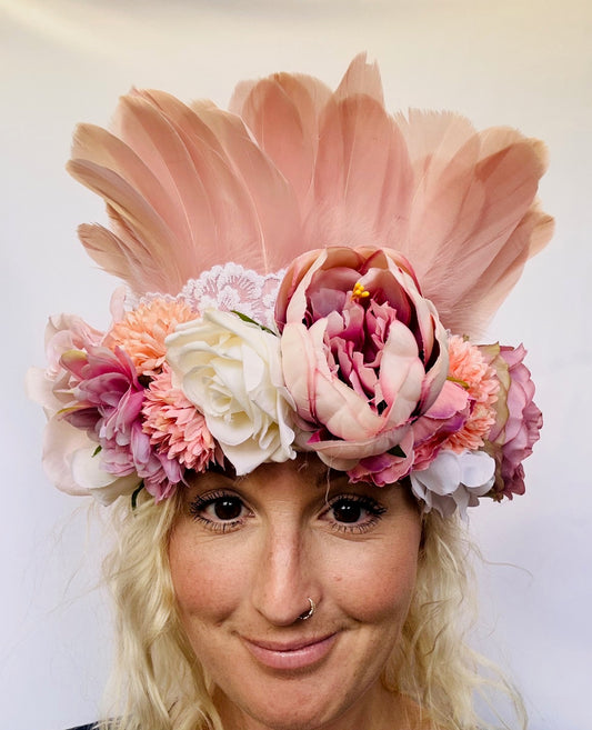 Bridal dusky pink flower deluxe headdress