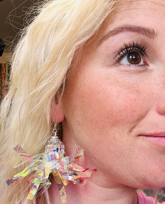 Iridescent disco ball earrings