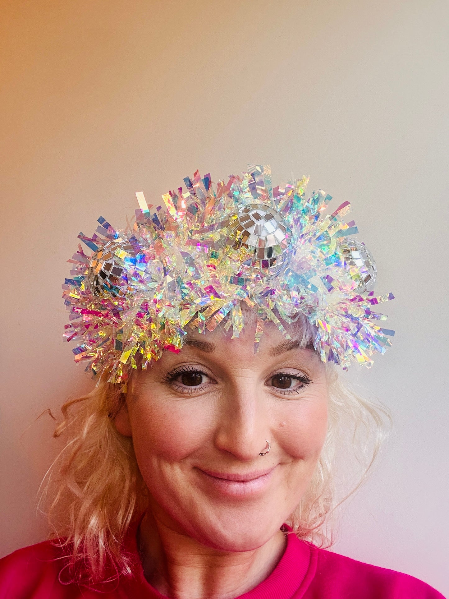 Light up disco time headband, disco balls and iridescent