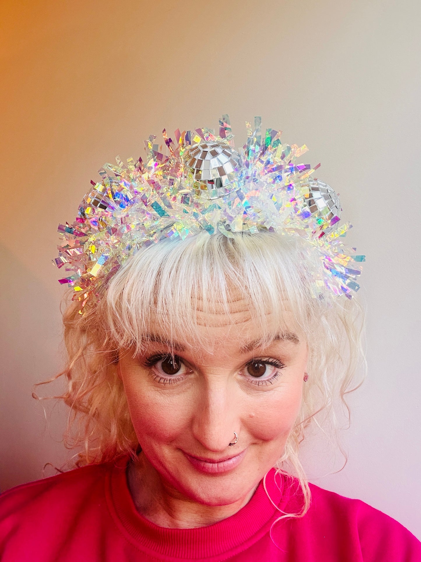 Light up disco time headband, disco balls and iridescent
