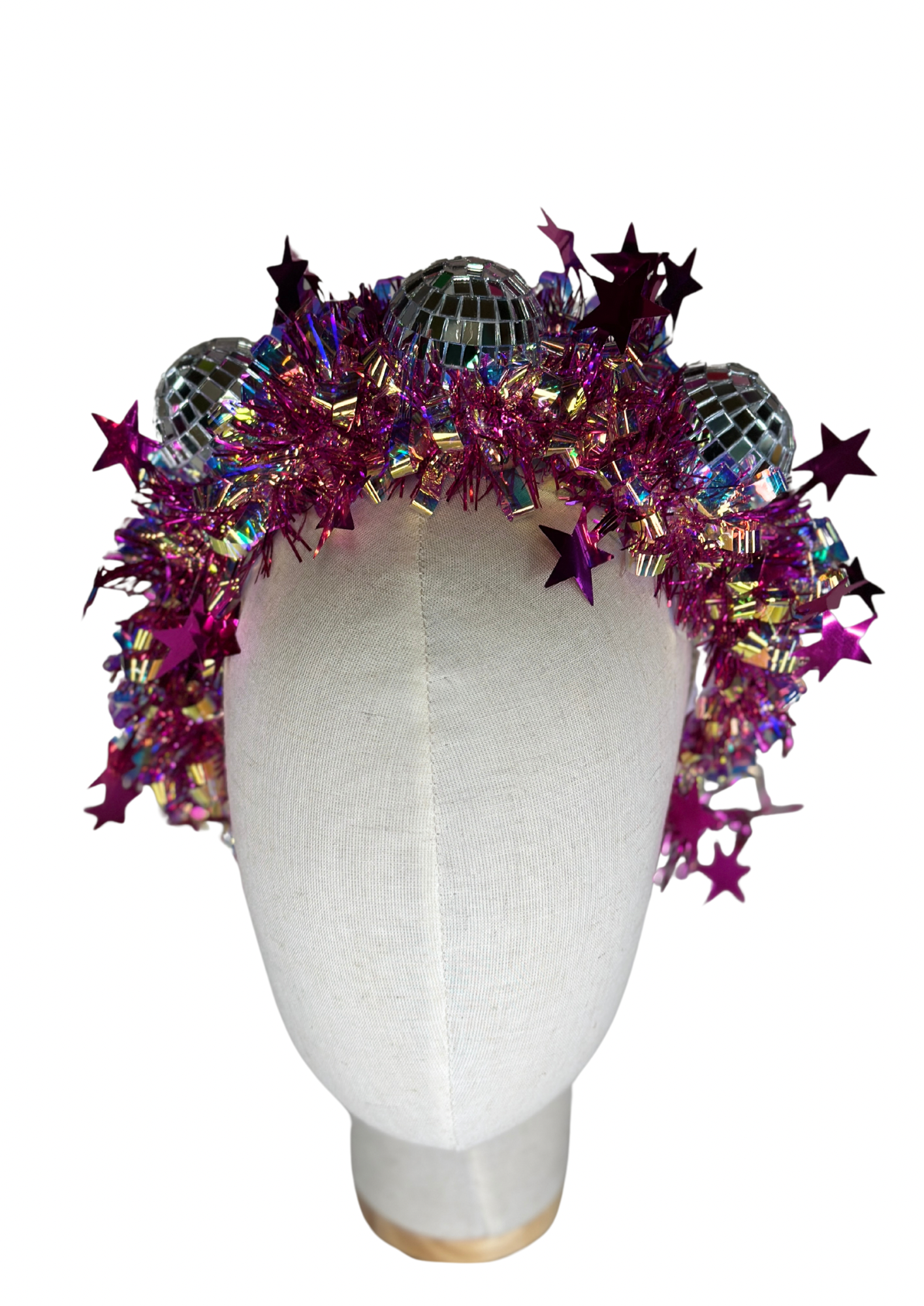 Party time pink star disco headband! Christmas, tinsel, pink, festival