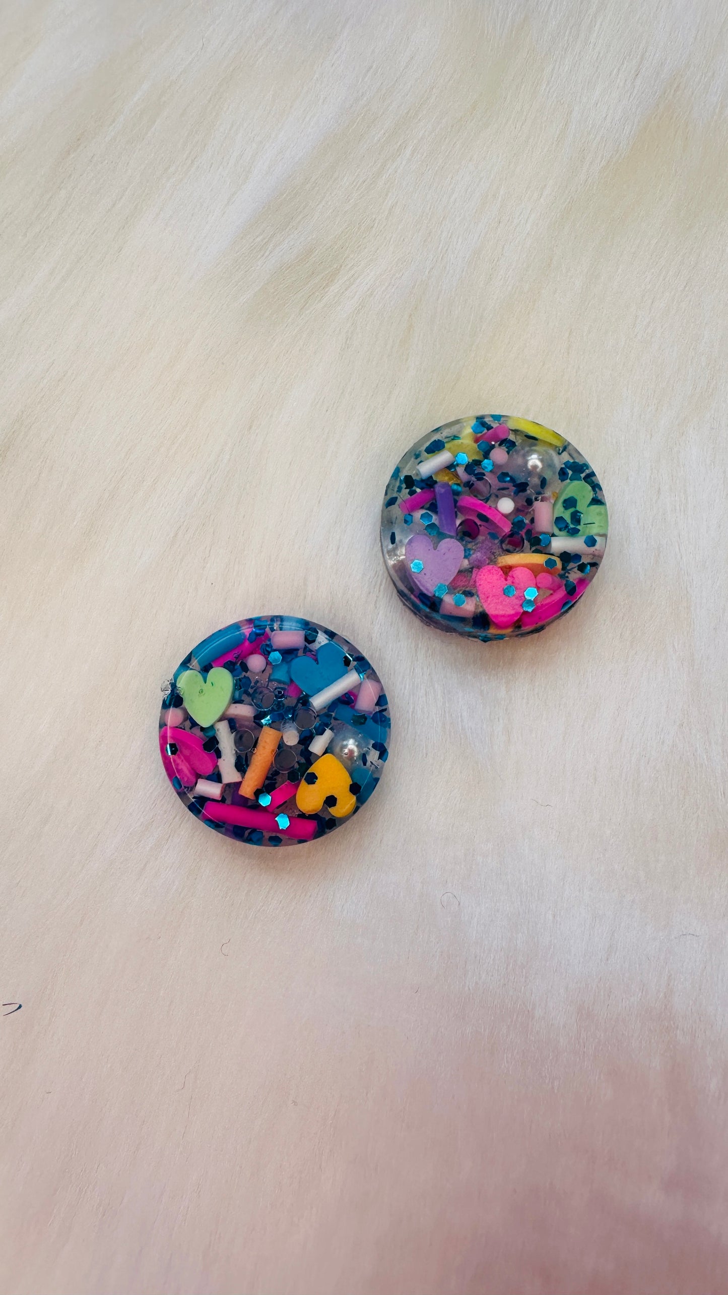 Handmade rainbow sprinkles, hearts & blue glitter resin buttons, bright, round,children’s, kids, 1cm, 2cm, 20mm, 10mm, 12mm, 15mm