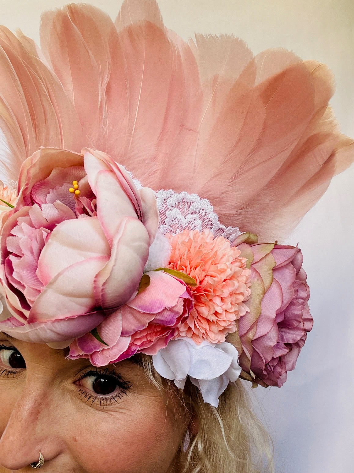 Bridal dusky pink flower deluxe headdress