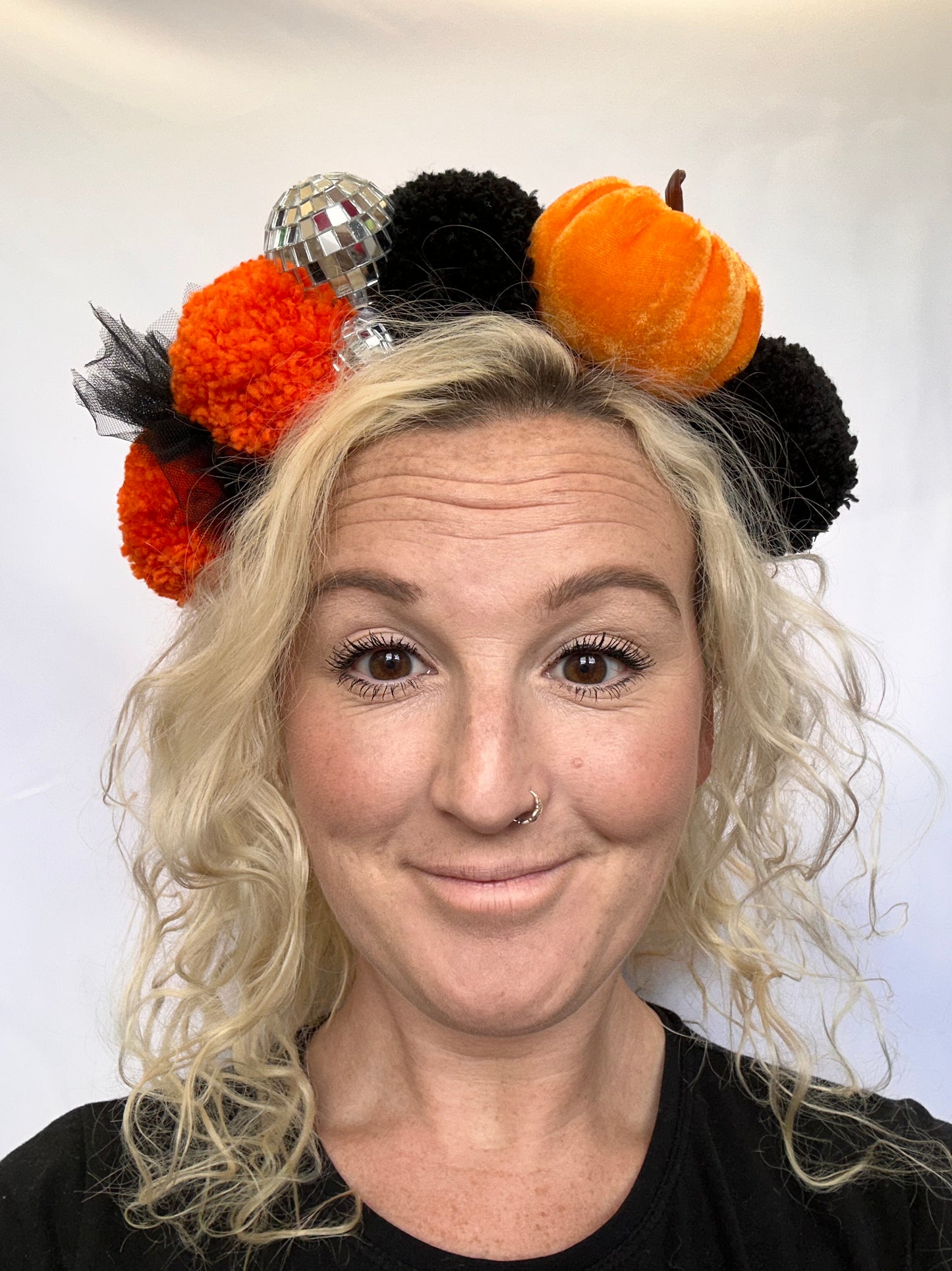 Halloween headband disco ball, pumpkin, net, fancy dress, party, black, orange