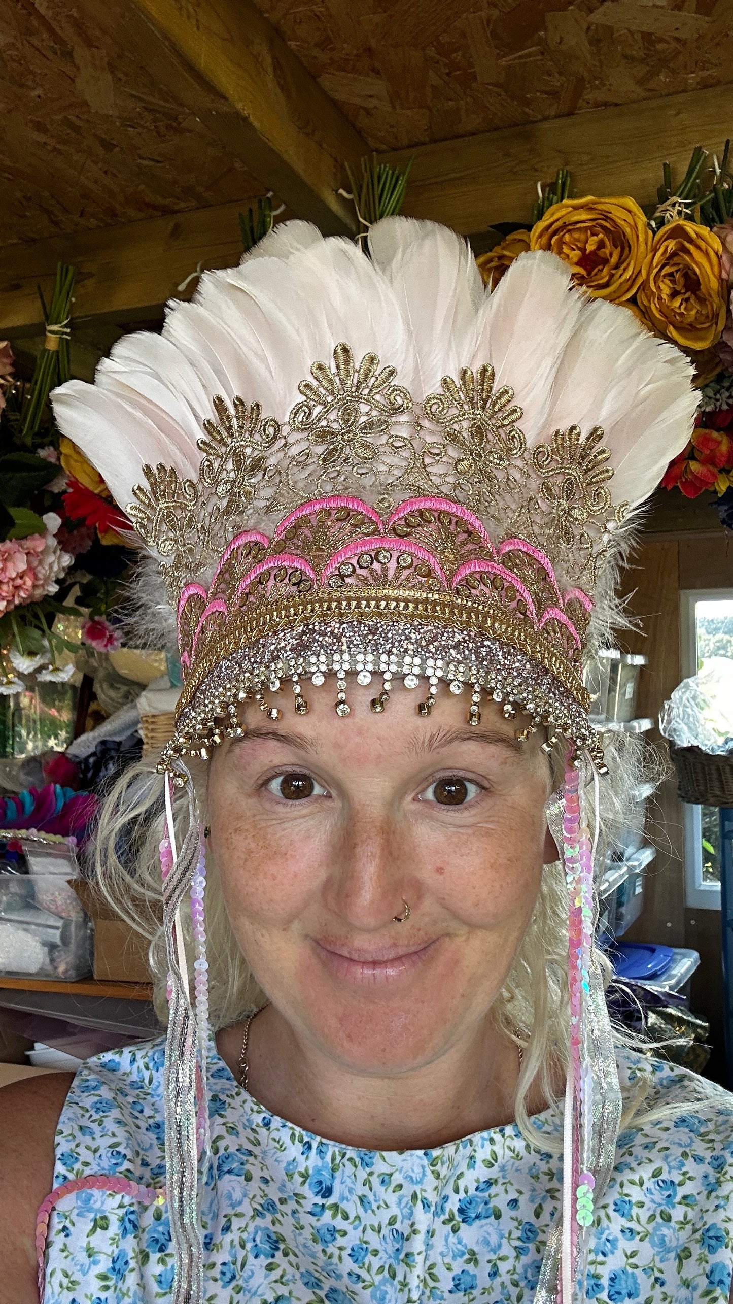 Heather’s pink headdress