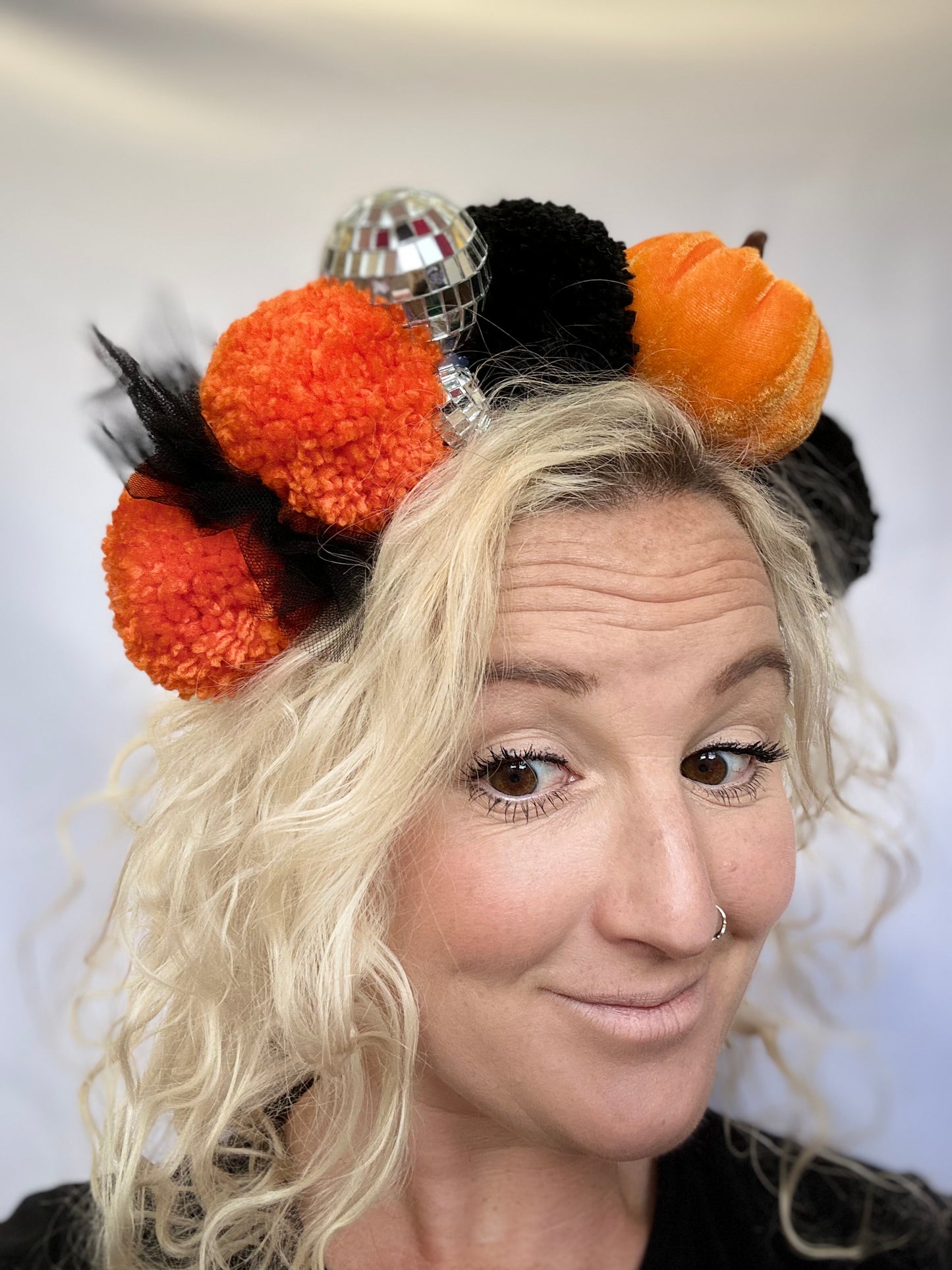 Halloween headband disco ball, pumpkin, net, fancy dress, party, black, orange