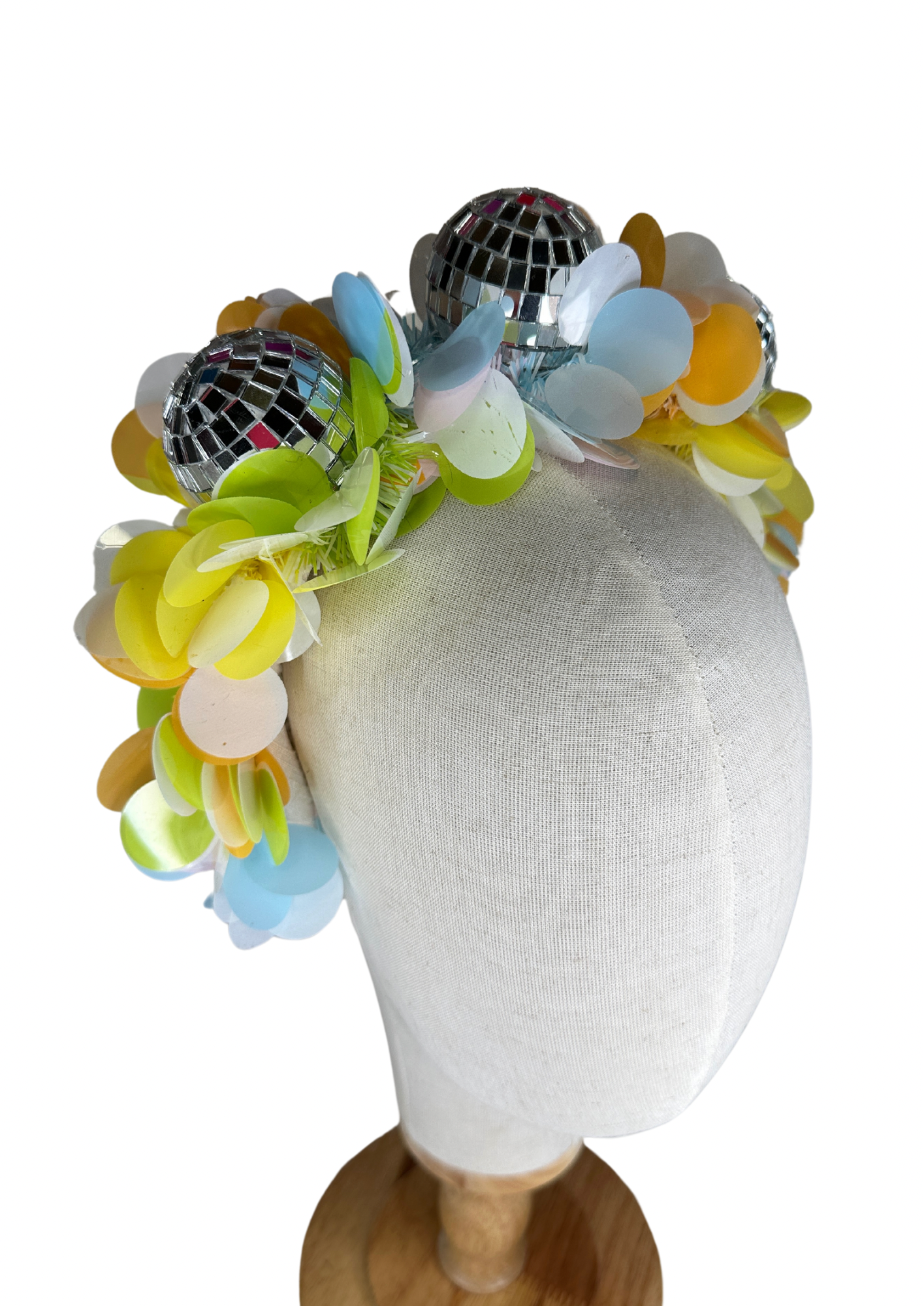 Party time pastel disco headband! Christmas, tinsel, pink, blue, yellow, green, festival.