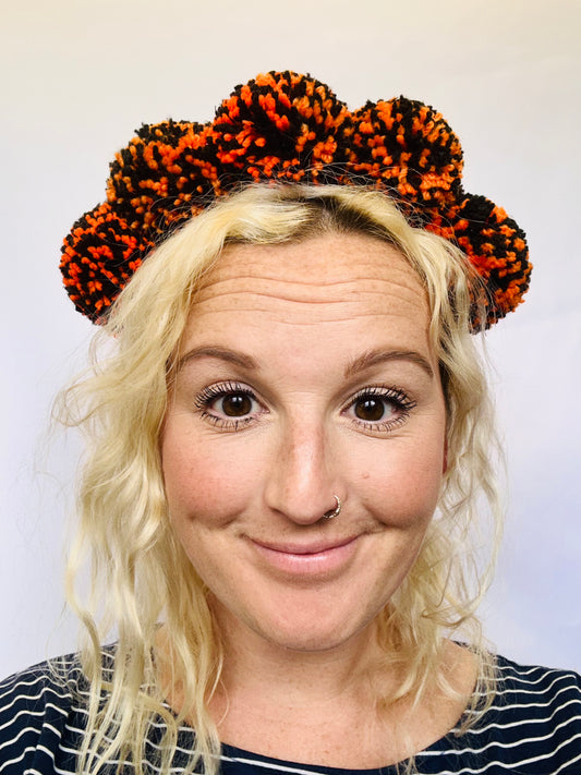 Halloween headband, orange, black pom pom, fancy dress, hair band, tiara, hat