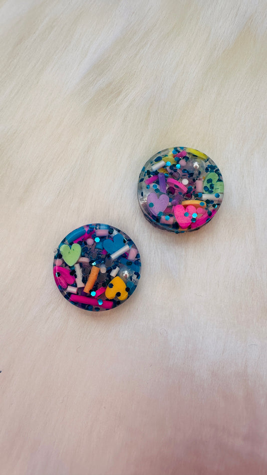 Handmade rainbow sprinkles, hearts & blue glitter resin buttons, bright, round,children’s, kids, 1cm, 2cm, 20mm, 10mm, 12mm, 15mm