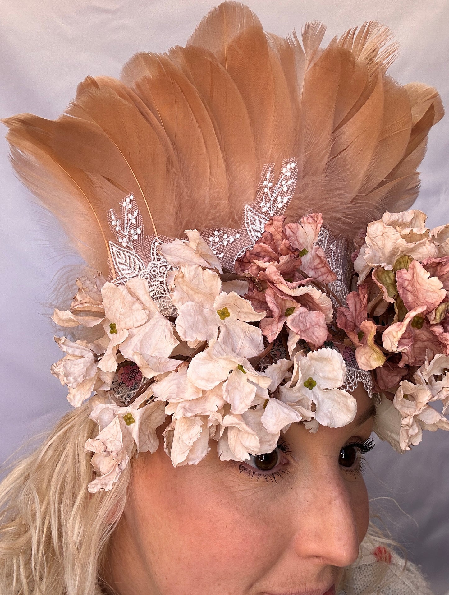 Bridal faux dried dusky pink flower deluxe headdress