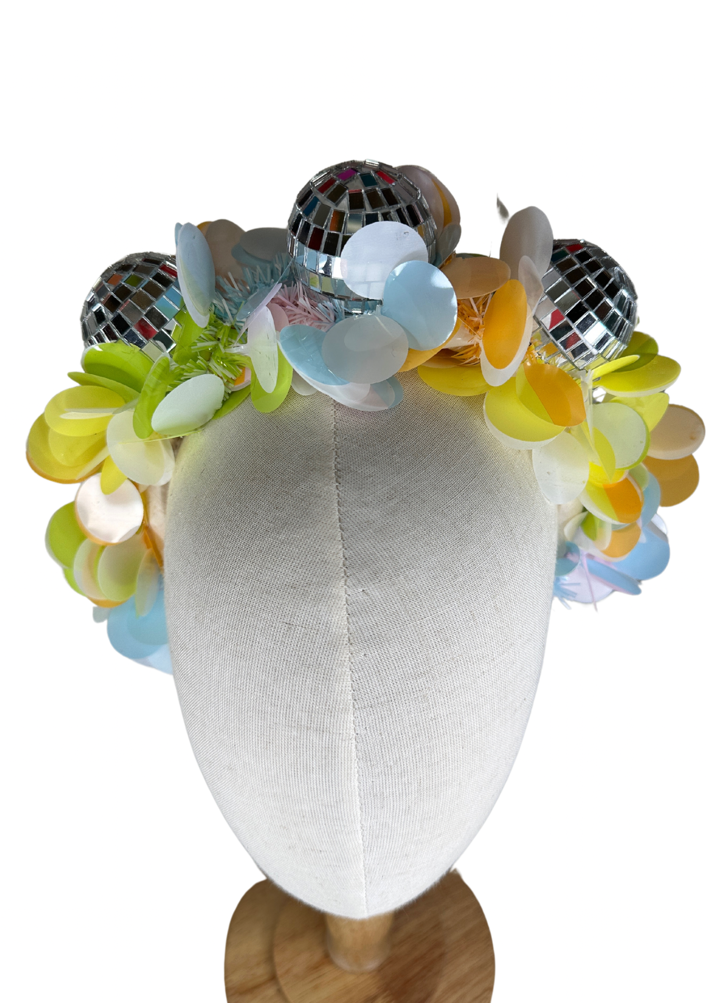 Party time pastel disco headband! Christmas, tinsel, pink, blue, yellow, green, festival.