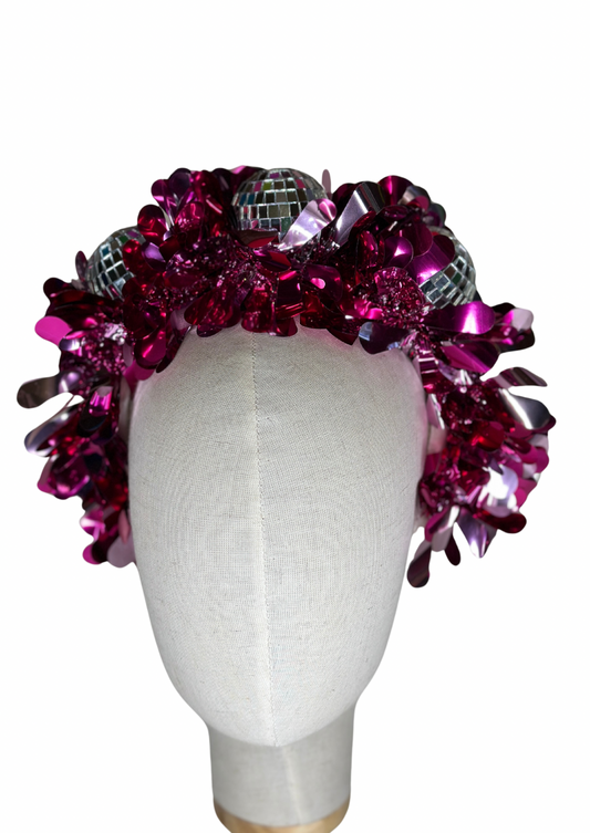 Party time pink drop disco headband! Christmas, tinsel, pink, festival