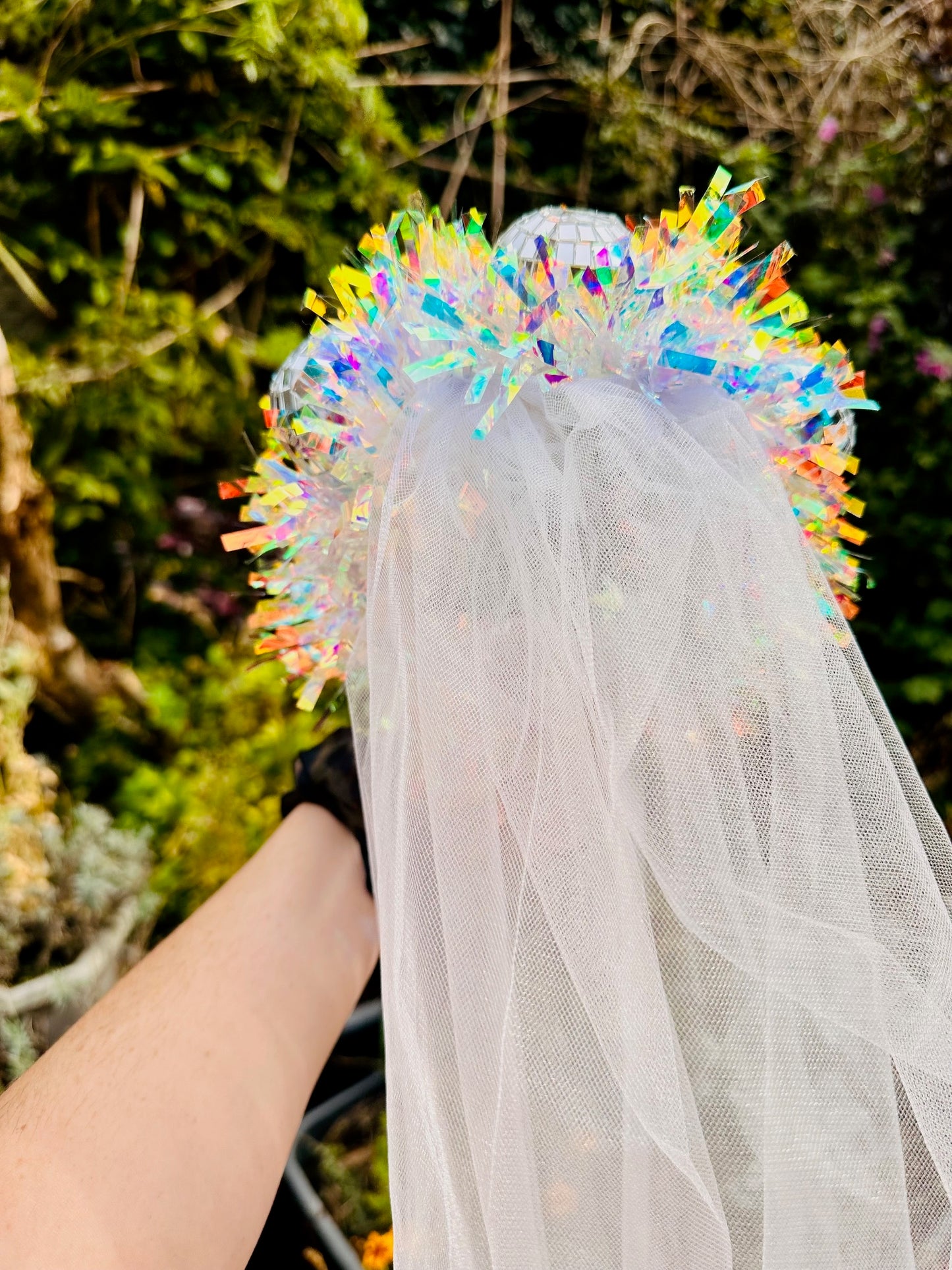 Hen do Disco Time headband! Veil, disco balls, bachelorette, party, bride, wedding, iridescent