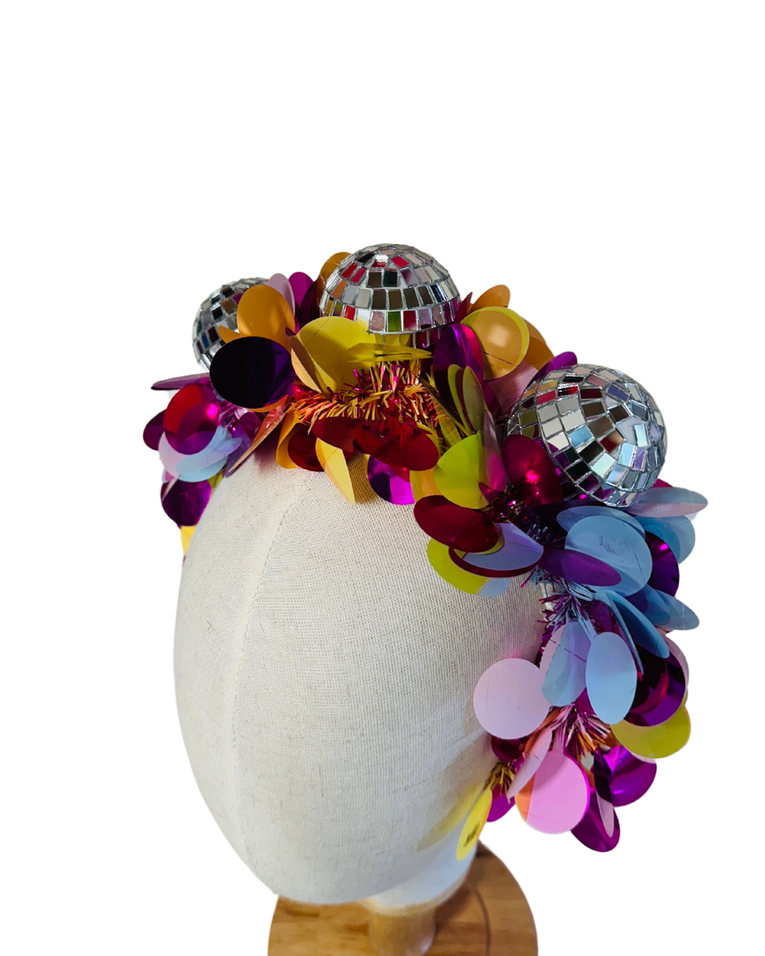 Party time disco headband! Christmas, tinsel, pink, festival.