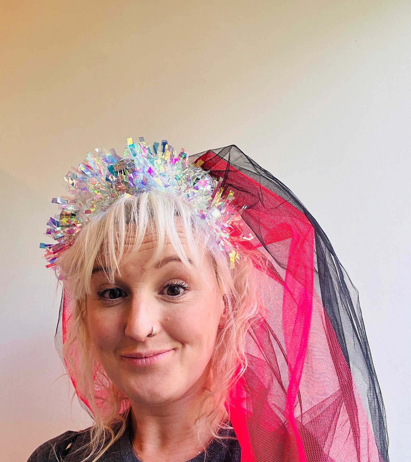 Hen do Disco Time headband! Veil, disco balls, bachelorette, party, bride, wedding, iridescent, bright, alternative, unconventional, glitter