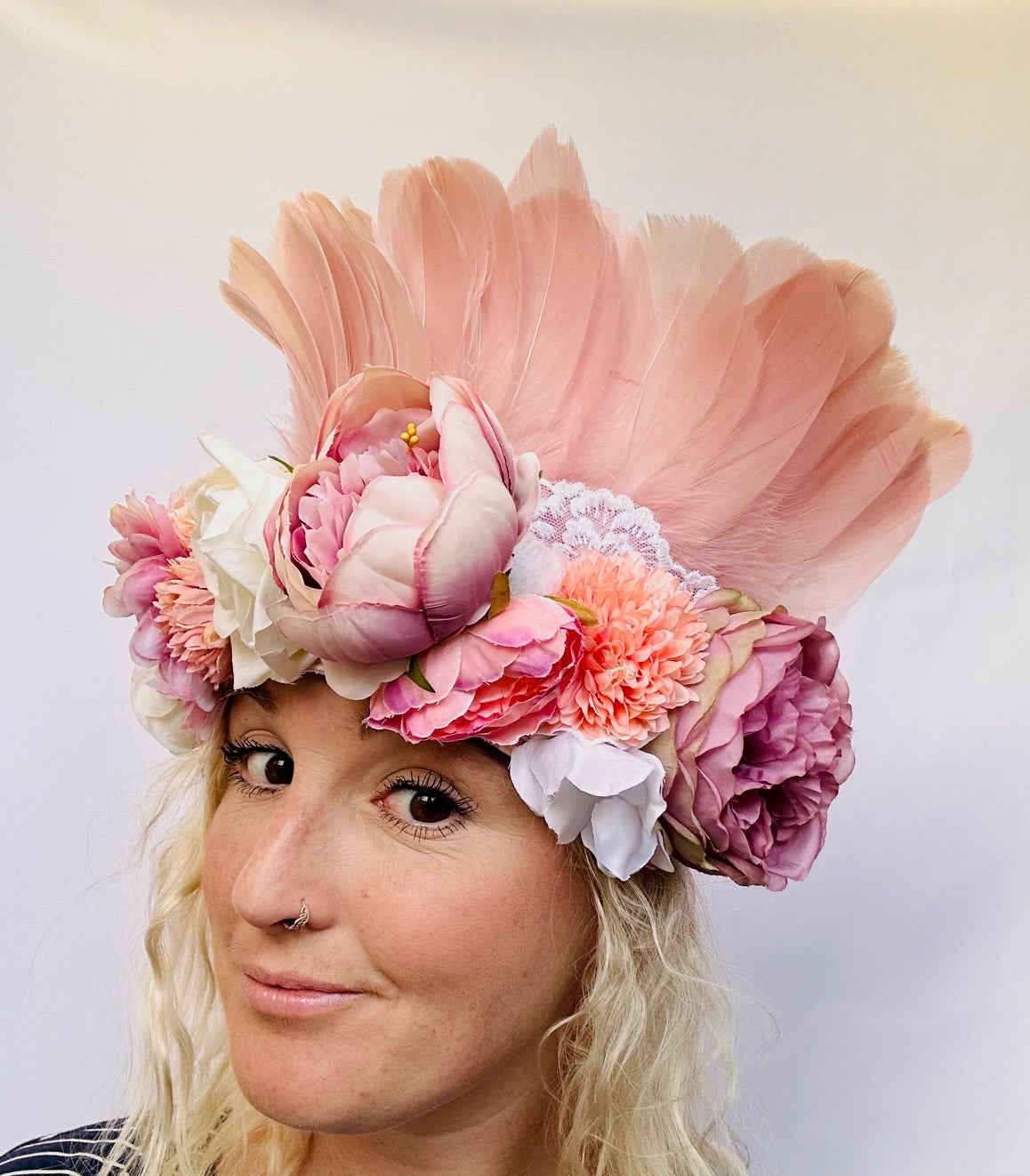 Bridal dusky pink flower deluxe headdress