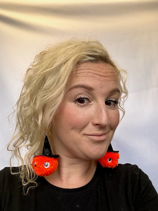 Halloween | pumpkin | witch | Pom Pom | fancy dress earrings | orange