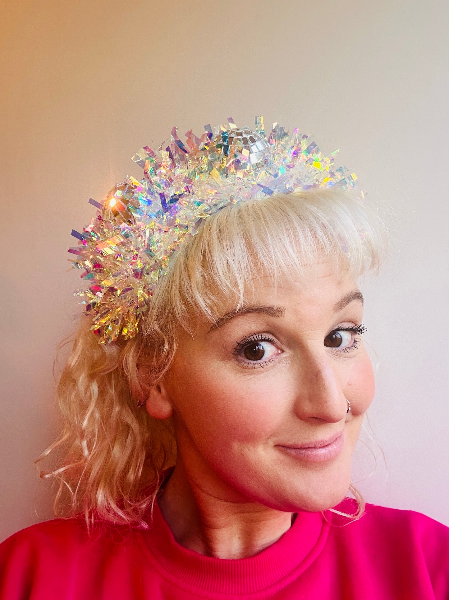Light up disco time headband, disco balls and iridescent