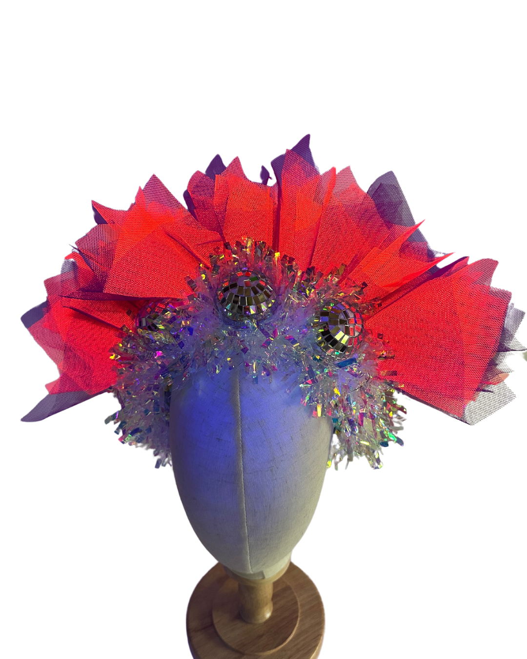 Disco ball net headband with iridescent sparkle - pink & purple UV