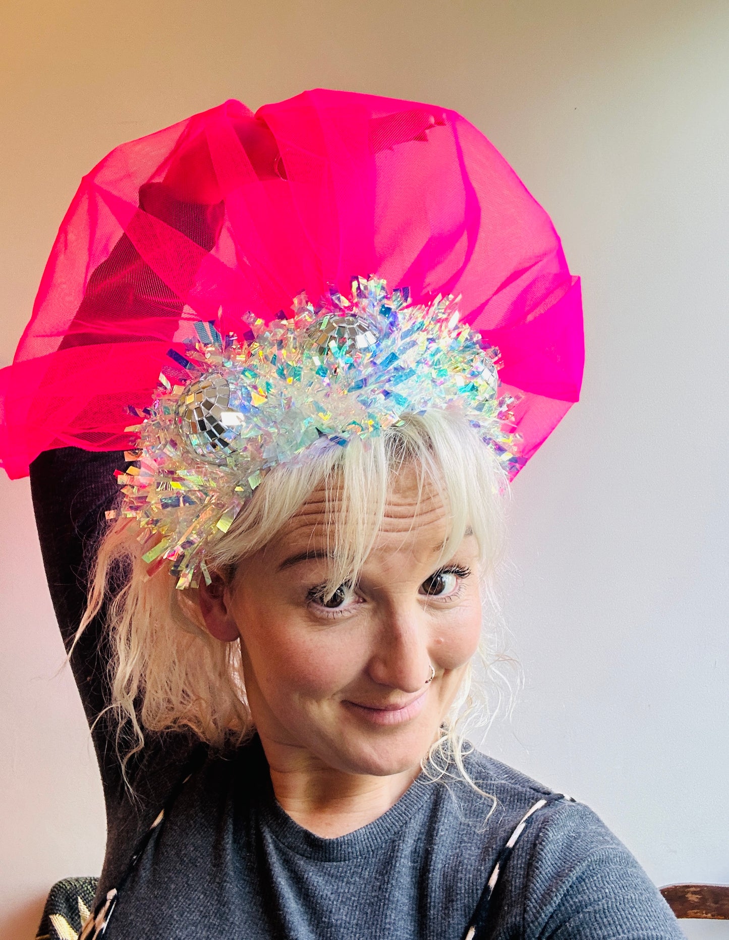 Hen do Disco Time headband! Veil, disco balls, bachelorette, party, bride, wedding, iridescent, bright, alternative, unconventional, glitter