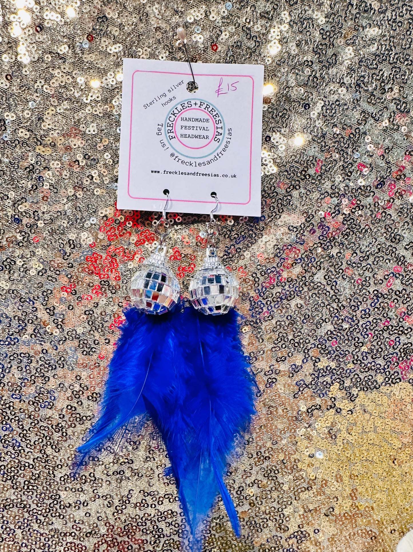 Disco ball feather earrings white