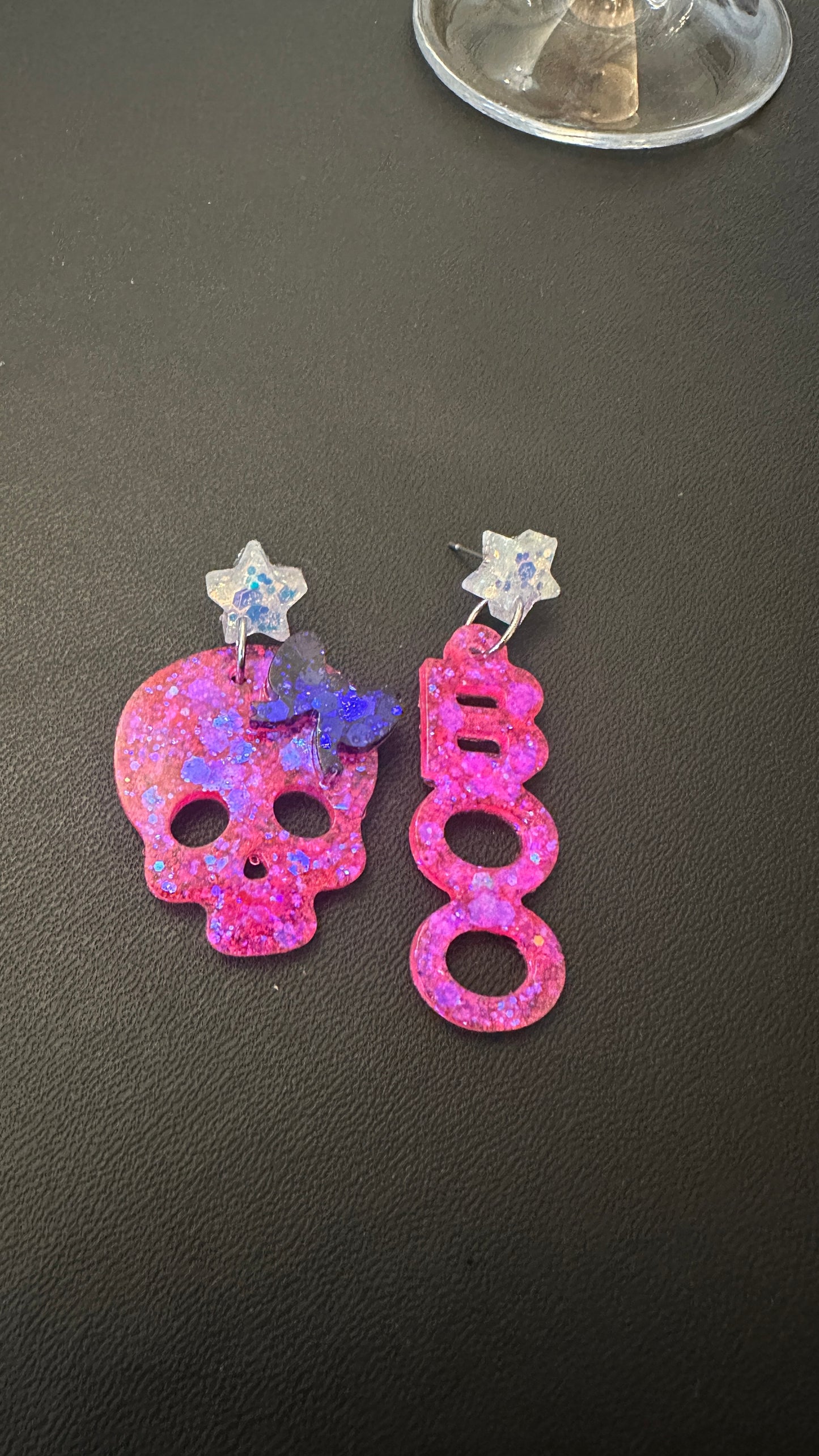 Handmade neon uv skull and boo earrings