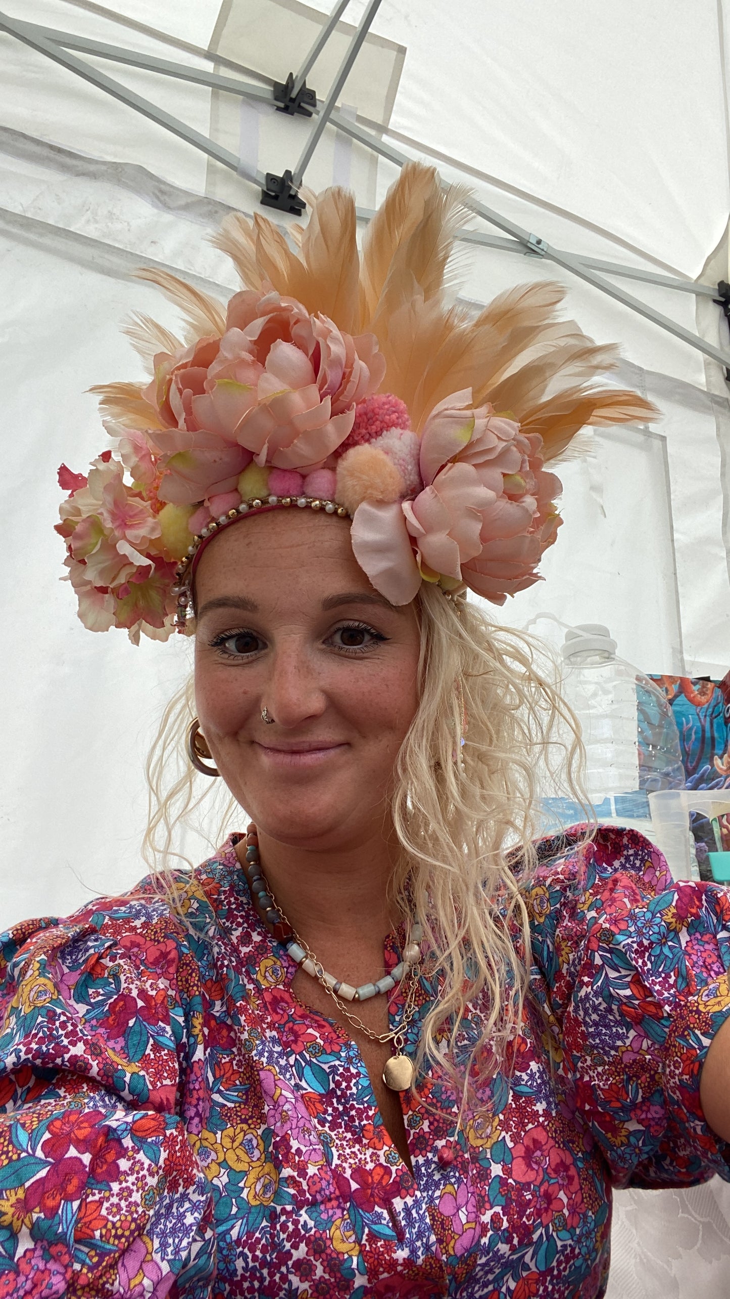 Peach deluxe with flowers headdress